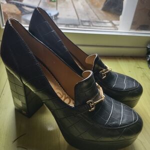 Sam Edelman Black Croc-Embossed Platform Loafers